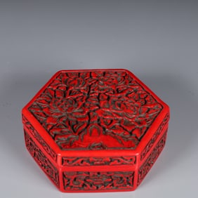 An Exquisite Carved Red Lacquer Peony Pattern Box with Cover