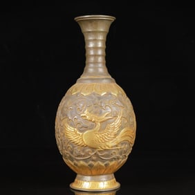 An Exquisite Gilt Silver Dragon and Phoenix Pattern Vase