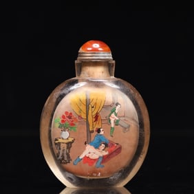 An Exquisite Glass Figure Pattern Snuff Bottle,With poem
