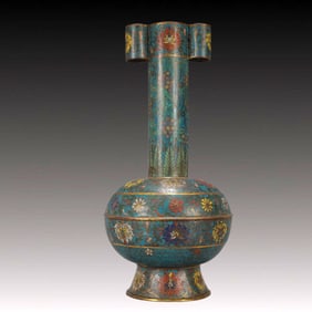 A Rare Cloisonne Lotus Pattern Double-Ears Vase
