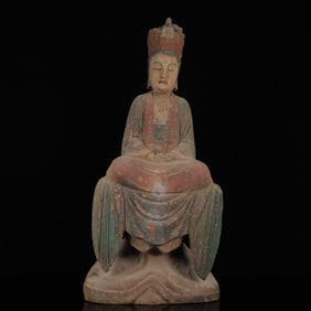 An Exquisite Camphor Wood Painted Color Statue of Kshitigarbha Bodhisattva