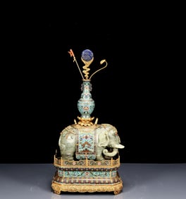 A Rare Cloisonne Jasper Inlaid Gems Elephant Ornament