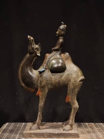 A Rare Limestone Painted Color Figure Ornament