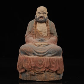 An Exquisite Camphor Wood Painted Color Statue of Bodhidharma