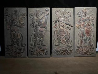 A Rare Set of Limestone Figure Pattern Ornaments