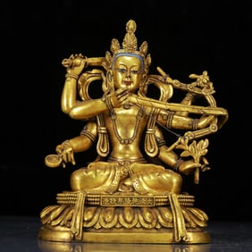 A Solemn Gilt Bronze Statue of Six-Armed Manjusri