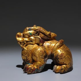 A Rare Gilt Bronze Dragon Ornament
