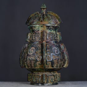 An Rare Bronze Beast-Face Pattern Jar with Cover,With Inscription