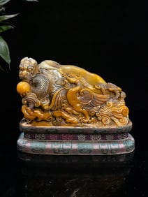 An Exquisite Shoushan Stone Dragon and Phoenix Seal,with Poem