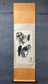 A Chinese Vertical Scroll Ink Painting of Horse on Paper