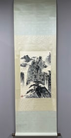 A Chinese Vertical Scroll Ink Painting of Landscape on Paper