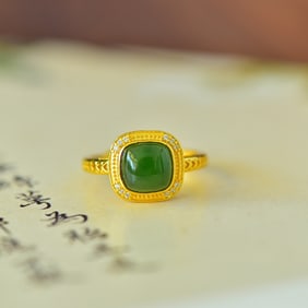 An Exquisite Sterling Silver-Gold Plated Inlaid Jasper Ring,Inlaid Diamond
