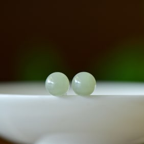 A Pair of Exquisite Sterling Silver Inlaid Greenish Jade Earrings