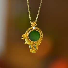 An Exquisite Sterling Silver Inlaid Jasper Fish Pattern Necklace