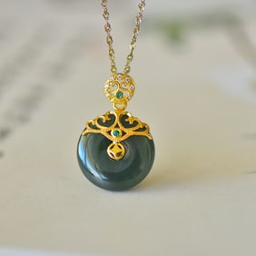 An Exquisite Sterling Silver-Gold Plated Inlaid Jasper Necklace,Inlaid Diamond