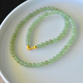 An Exquisite Sterling Silver-Gold Plated Inlaid Greenish Jade Necklace