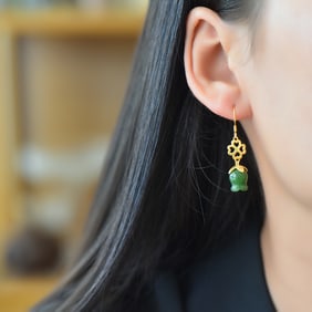 A Pair of Exquisite Sterling Silver-Gold Plated Inlaid Jasper Earrings