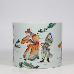 An Exquisite Wucai Character and Story Pattern Brush Pot