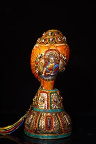 An Exquisite Yak bone Inlaid Gems Painted Color Ornament