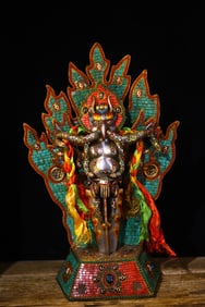 An Exquisite Iron Inlaid Gems Painted Color Statue of Vajra