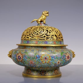 An Exquisite Gilt Bronze Cloisonne Lotus Pattern Censer