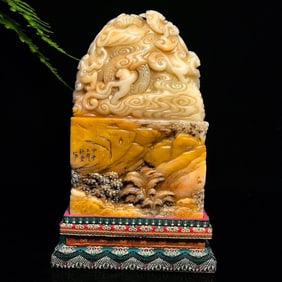 An Exquisite Shoushan Stone Dragon Pattern Flower Pattern Seal Ornament