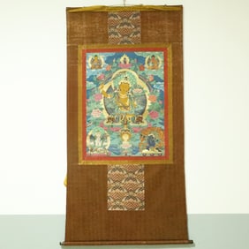 An Exquisite Brocade Painted Color Statue of Manjusri Tangka
