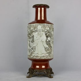 An Exquisite Iron-Red Inlaid Bronze Character and Story Pattern Vase