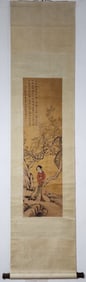 A Chinese Vertical Scroll Ink Painting of Character and Story on Silk