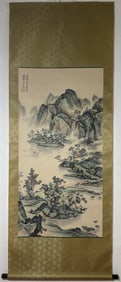 A Chinese Vertical Scroll Ink Painting of Landscape on Paper