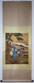 A Chinese Vertical Scroll Ink Painting of Character and Story on Silk