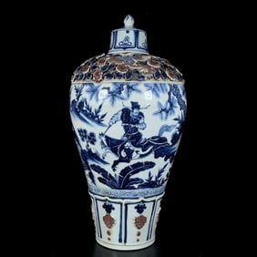 An Exquisite Blue and White Underglaze-Red Lotus Pattern Phoenix Pattern Character and Story Pattern
