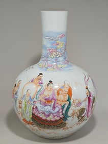 An Exquisite Famille-Rose Character and Story Pattern with poem Vase