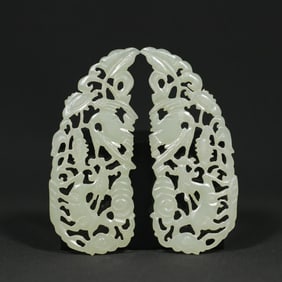 A Pair of Exquisite White Jade Flower and Bird Pattern Ornament