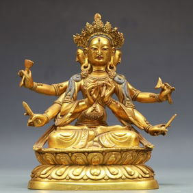 A Exquisite Gilt Bronze Six-arms Buddha statue
