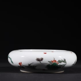 An Exquisite Wucai Flower and Bird Pattern Brush Washer