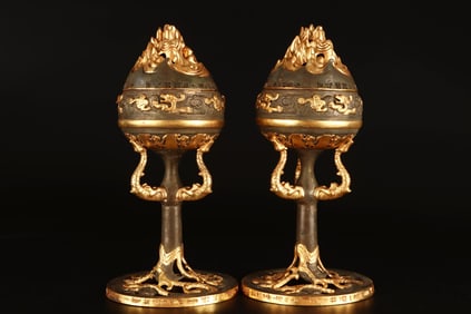 An Exquisite Gilt Bronze Dragon Pattern Censer