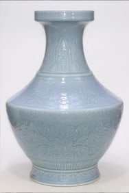 An Exquisite Sky Blue Glazed Lotus Pattern Vase