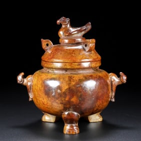 An Exquisite White Jade Double-Ears Tripod Censer