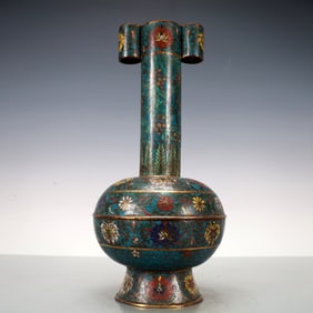 A Exquisite Cloisonne Gilt Bronze Lotus Pattern Vase