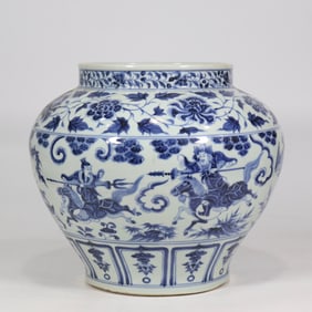 An Exquisite Blue and White Lotus Pattern Character and Story Pattern Jar