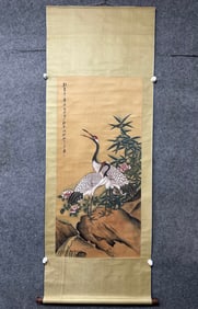 A Chinese Vertical Scroll Ink Painting of Flower and Bird on Paper
