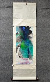 A Chinese Vertical Scroll Ink Painting of Landscape on Paper