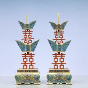 A Exquisite A pair of Cloisonne Lotus Pattern Candlestick
