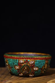 An Exquisite Yak bone Inlaid Gems Bowl