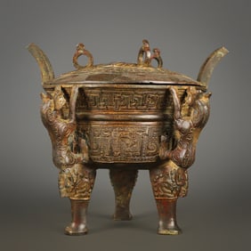 An Exquisite Bronze With Inscription Double-Ears and Tripod Censer