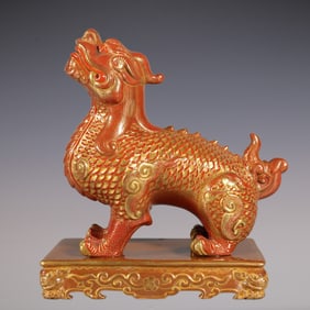 An Exquisite Iron-Red Painted Gold Kylin Paper Weight