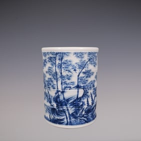 An Exquisite Blue and White Bamboo Pattern Brush Pot