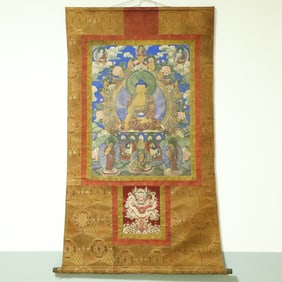An Exquisite Brocade Painted Color Statue of Sakyamuni Tangka