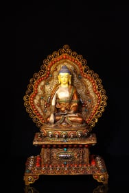 An Exquisite Silver Inlaid Dzi Bead Statue of Sakyamuni